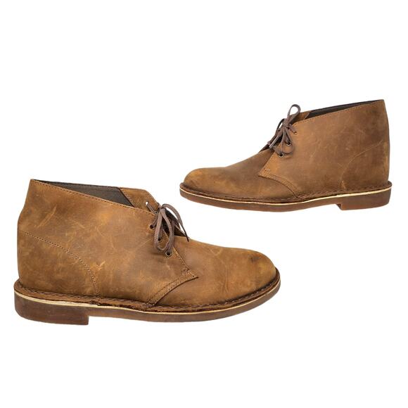 Clarks Bushacre Boots 12 Brown Tan Sand Distressed Desert Chukka Leather Beeswax - Picture 1 of 10